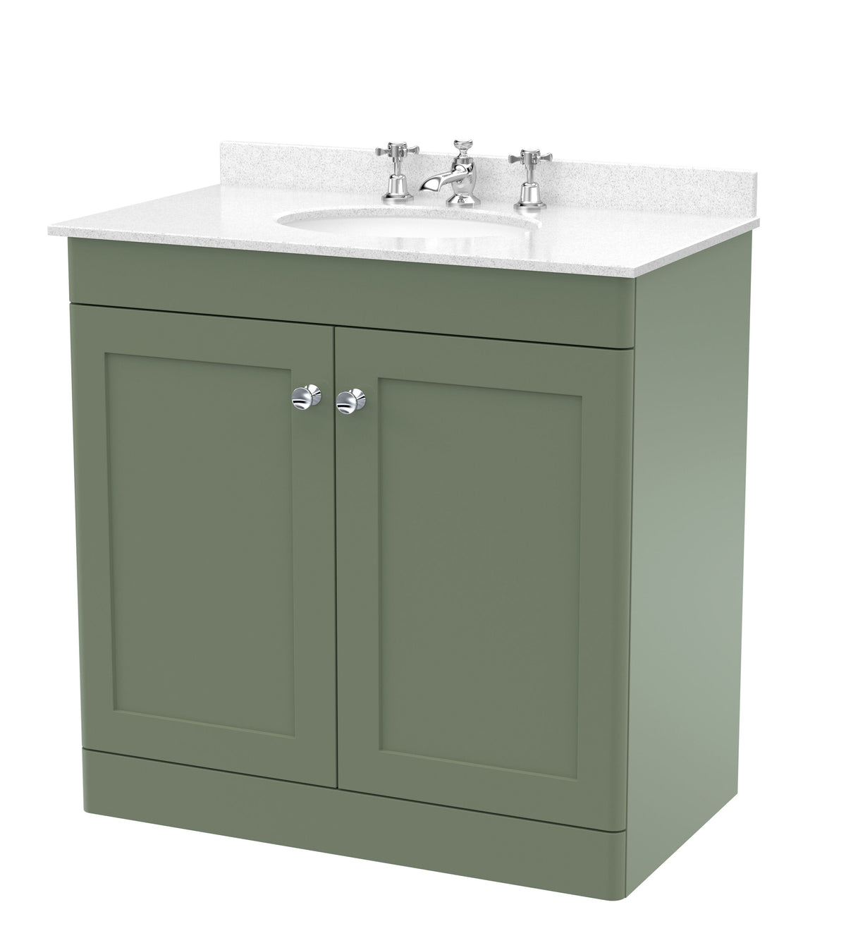 Modern Splash 800mm Satin Green 2 Door Floor Standing Vanity Unit With 3 Tap Hole Marble Basin