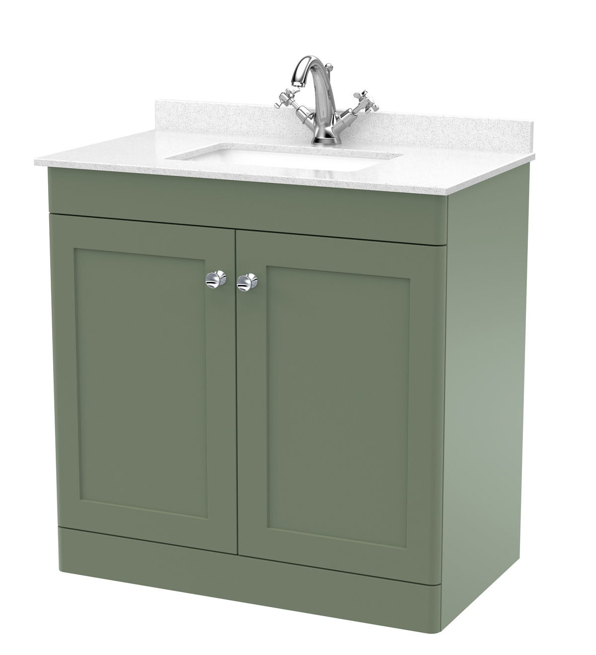 Modern Splash 800mm Satin Green 2 Door Floor Standing Vanity Unit With 1 Tap Hole Marble Basin