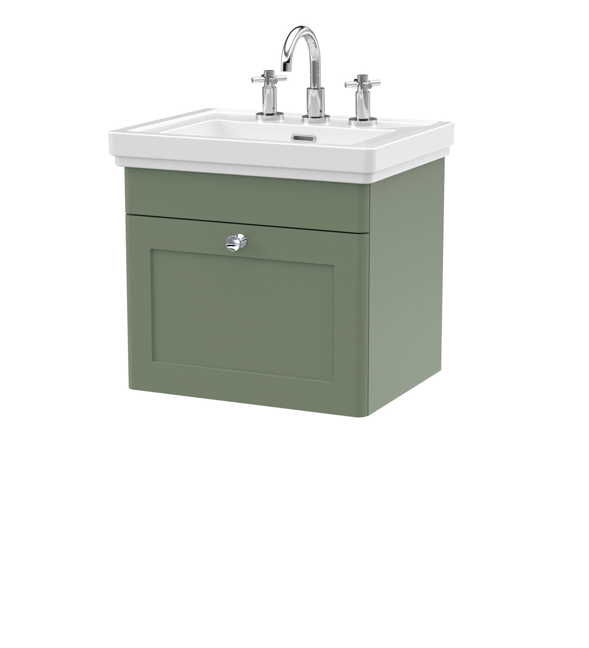 Modern Splash 500mm Satin Green 1 Drawer Wall Hung Vanity Unit With 3 Tap Hole Basin