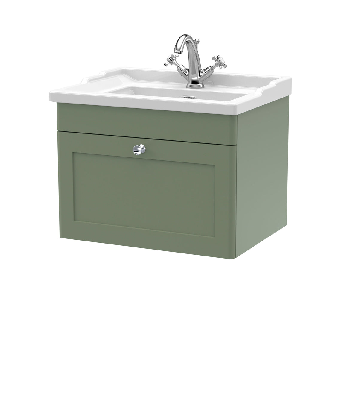 Modern Splash 600mm Satin Green 1 Drawer Wall Hung Vanity Unit With 1 Tap Hole Basin