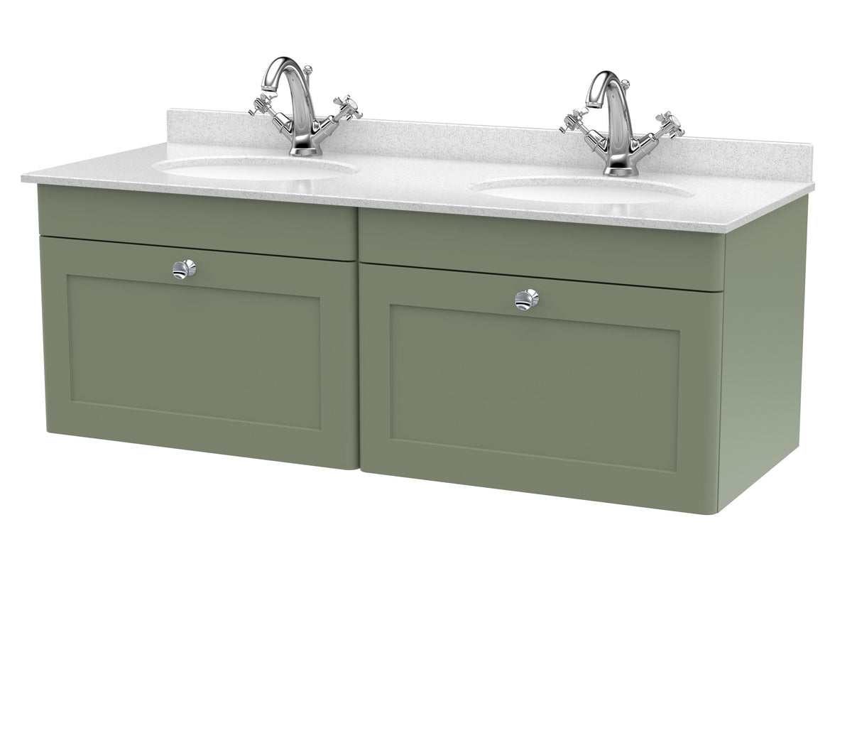 Modern Splash 1200mm Satin Green 2 Drawer Wall Hung Vanity Unit With 2 Tap Hole Marble Basin