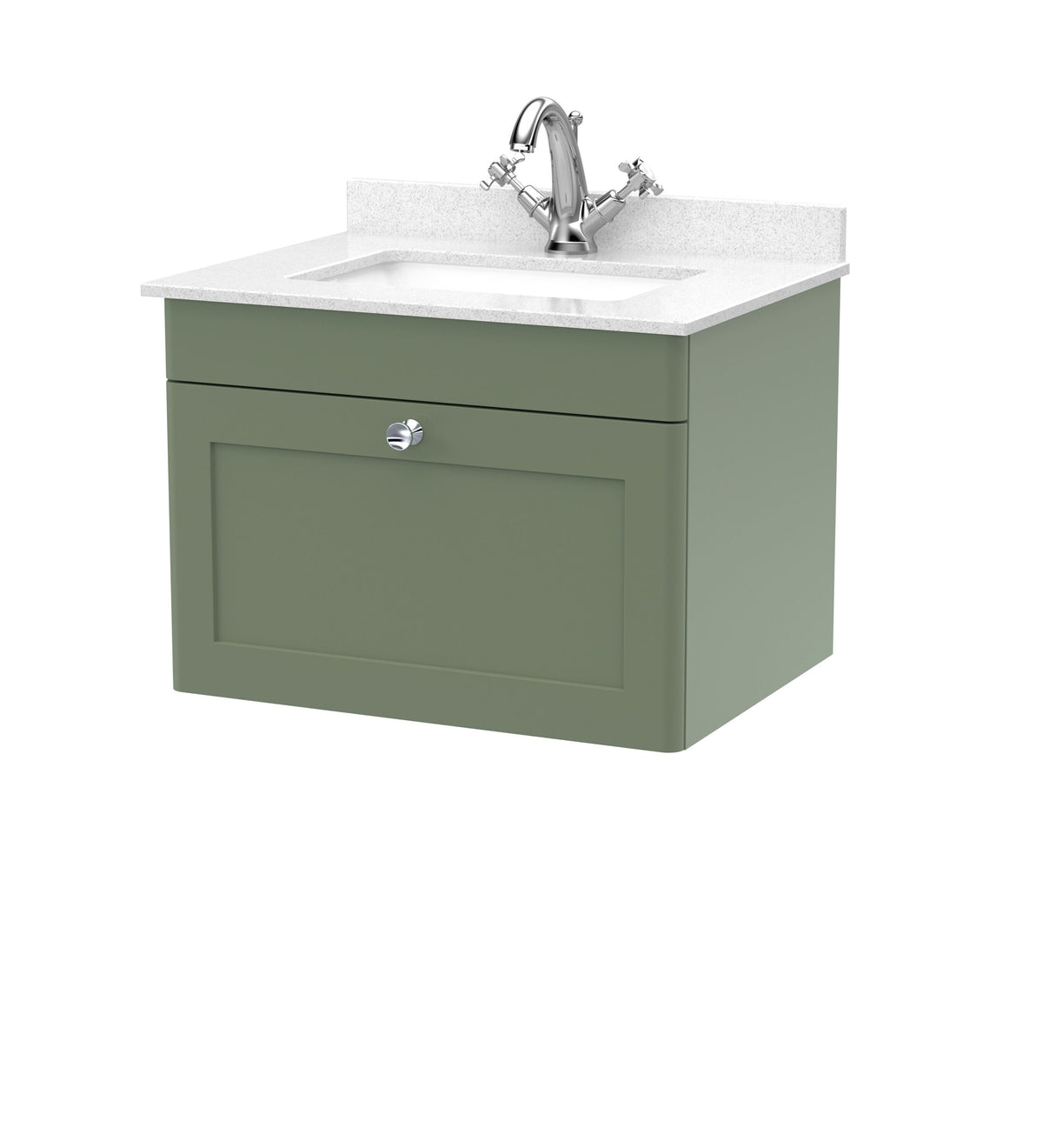 Modern Splash 600mm Satin Green 1 Drawer Wall Hung Vanity Unit With 1 Tap Hole Marble Basin