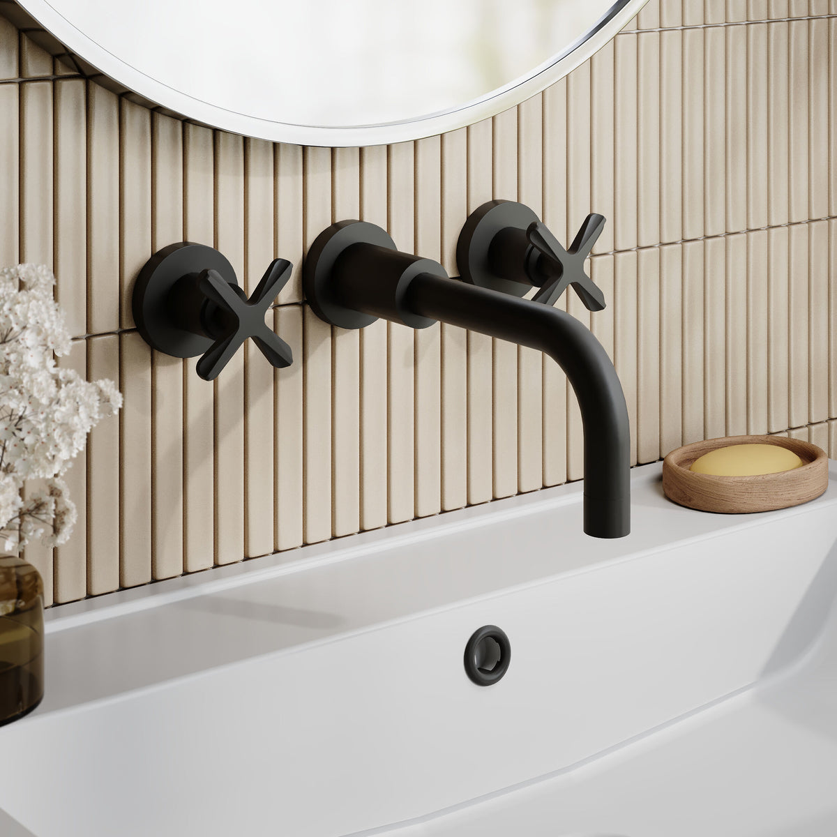 Modern Splash Matt Black 3 Tap Hole Deck Mounted Basin Mixer