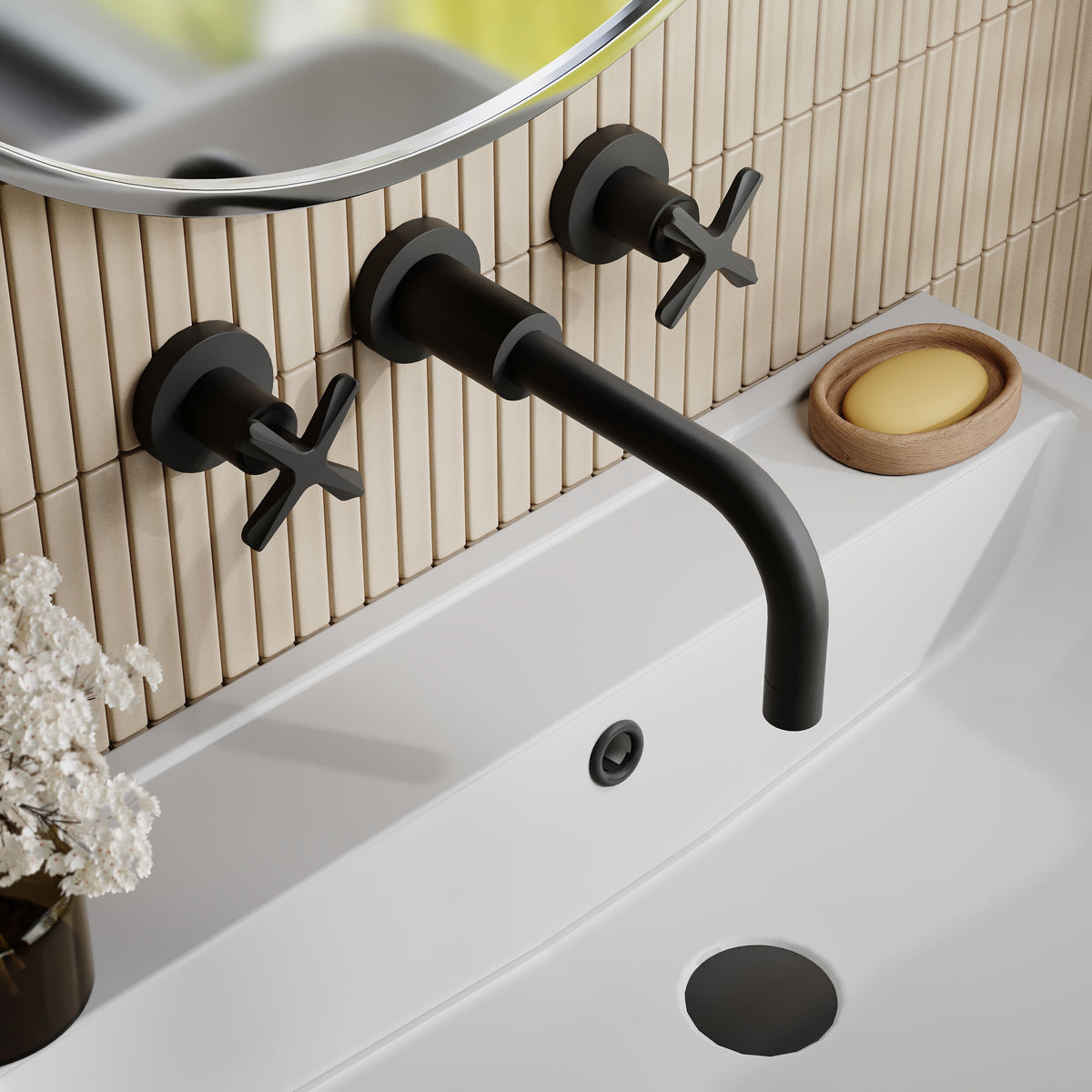 Modern Splash Matt Black 3 Tap Hole Deck Mounted Basin Mixer