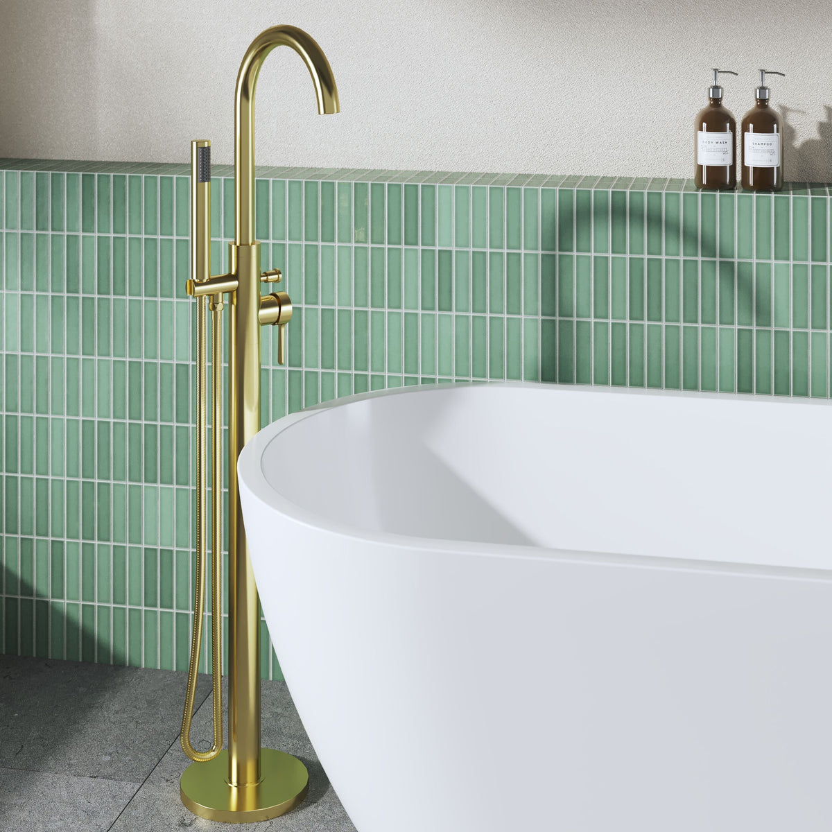 Modern Splash Brushed Brass Floorstanding Bath Shower Mixer