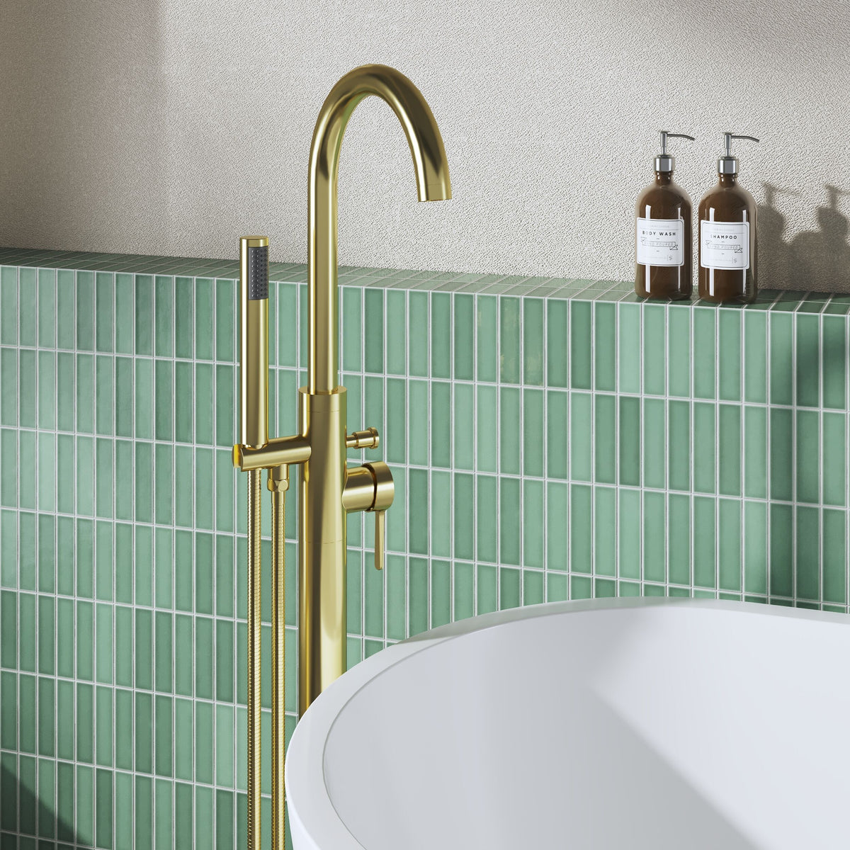 Modern Splash Brushed Brass Floorstanding Bath Shower Mixer