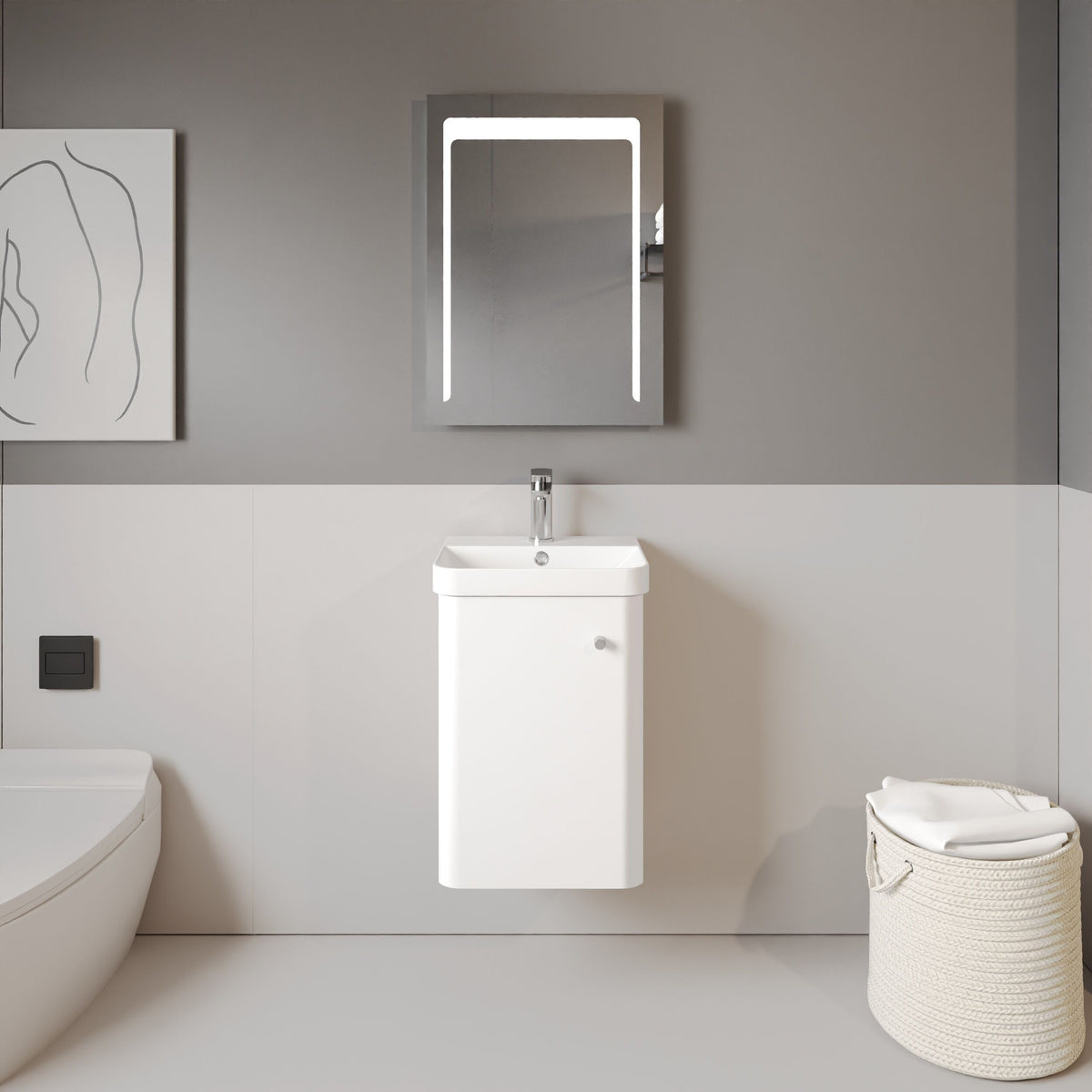 Modern Splash 400mm Gloss White 1 Door Wall Hung Vanity Unit With Basin