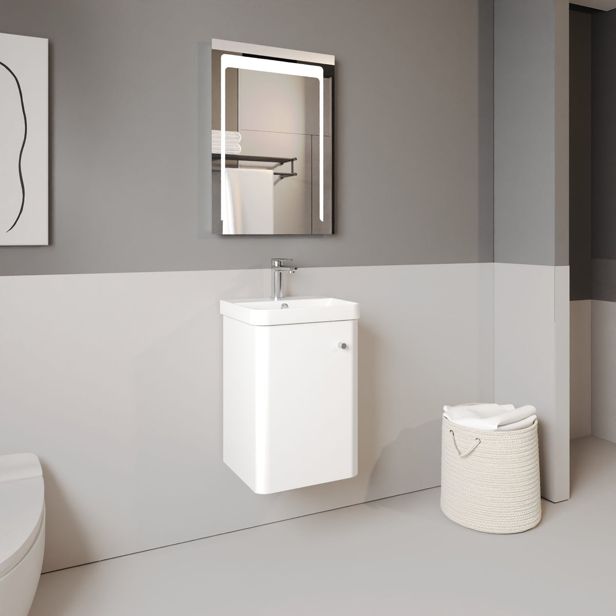 Modern Splash 400mm Gloss White 1 Door Wall Hung Vanity Unit With Basin