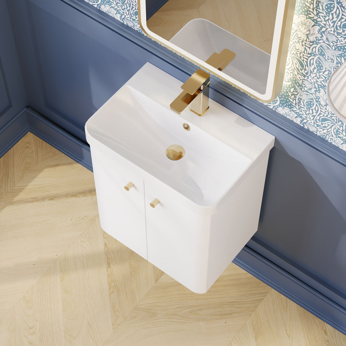 Modern Splash 500mm Gloss White 2 Door Wall Hung Vanity Unit With Basin