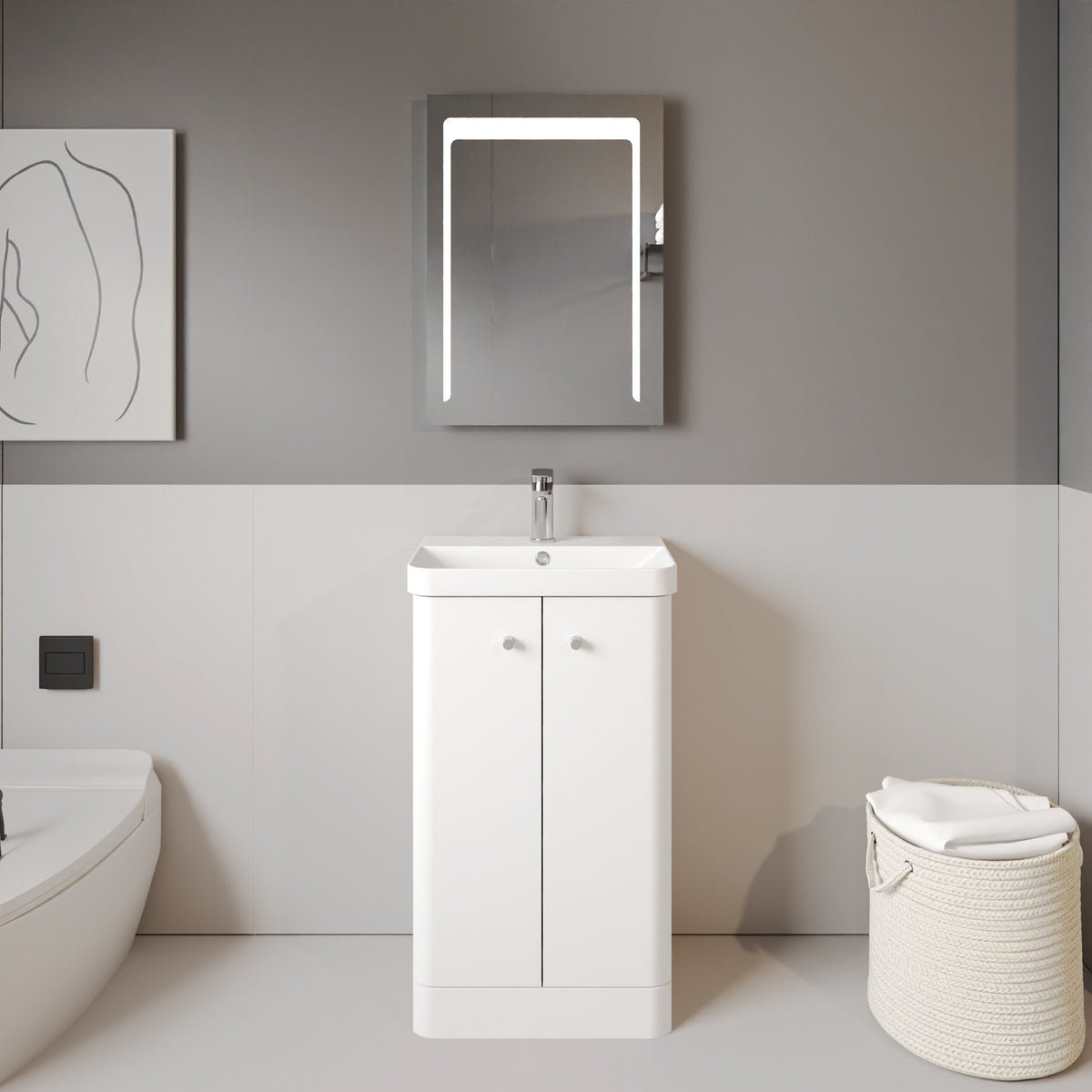 Modern Splash 500mm Gloss White 2 Door Floor Standing Vanity Unit With Basin