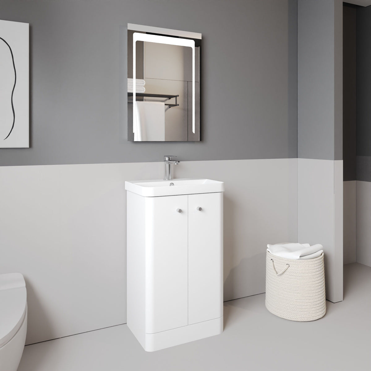 Modern Splash 500mm Gloss White 2 Door Floor Standing Vanity Unit With Basin