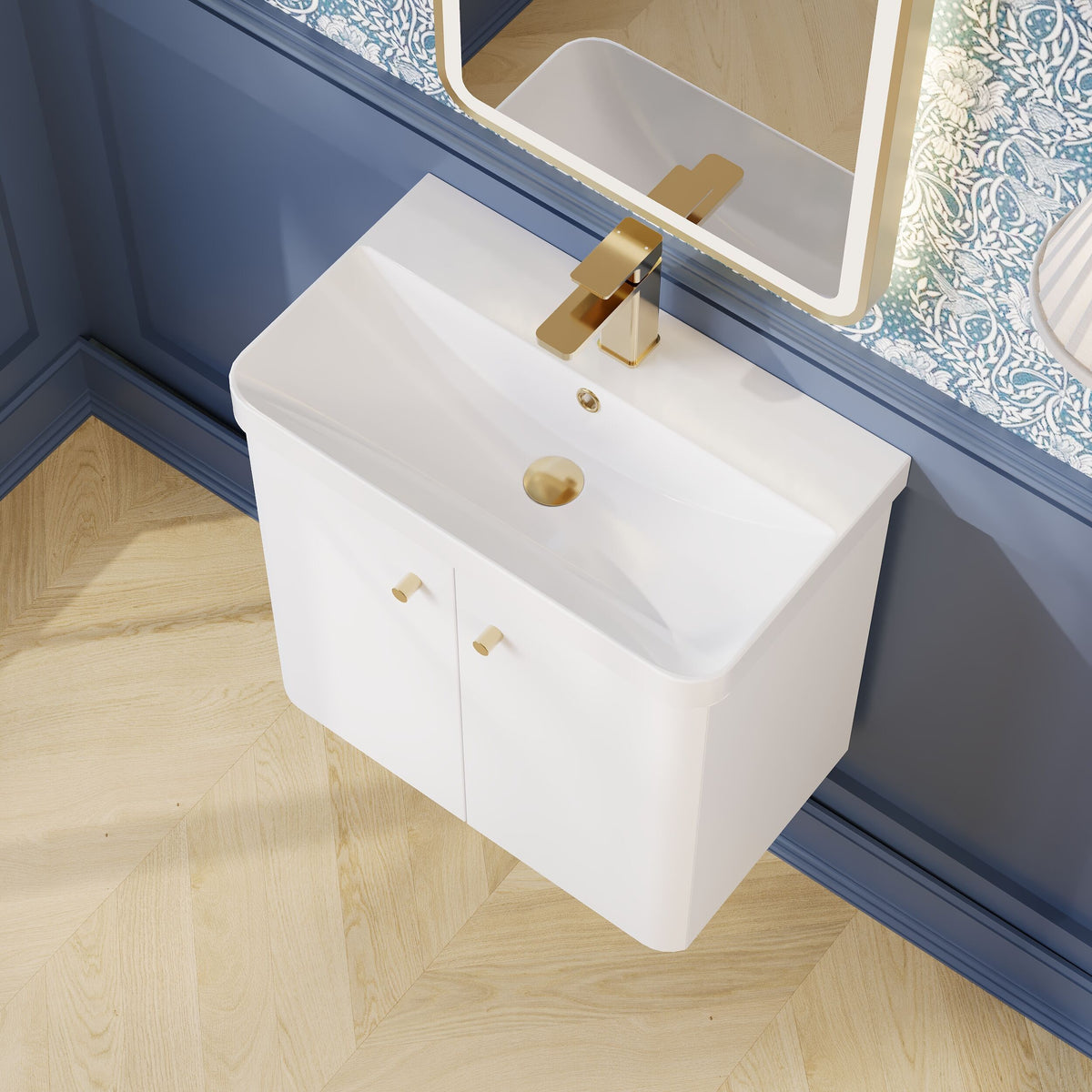 Modern Splash 600mm Gloss White 2 Door Wall Hung Vanity Unit With Basin