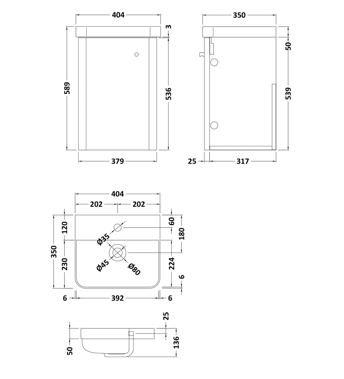 Modern Splash 400mm Soft Black 1 Door Wall Hung Vanity Unit With Basin