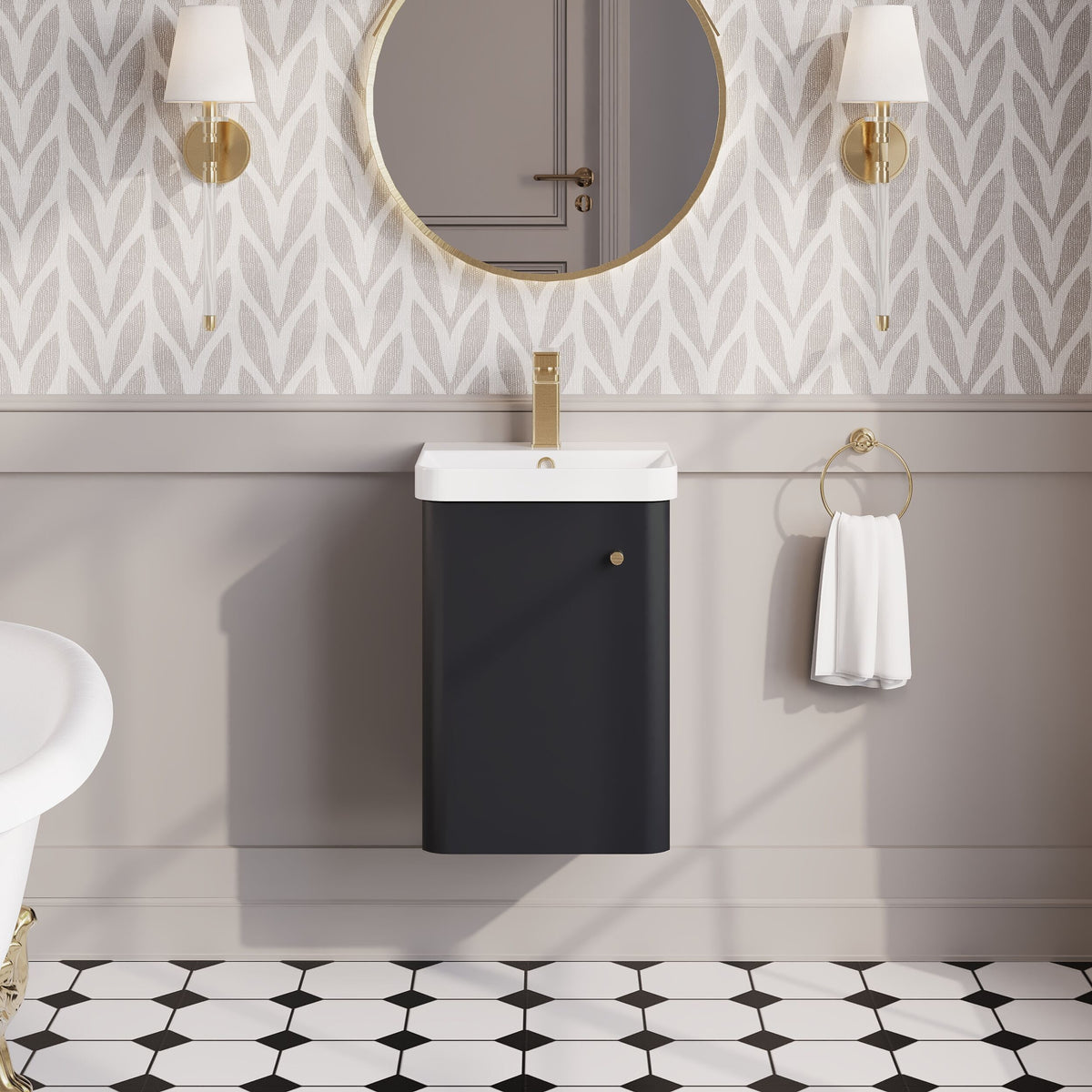 Modern Splash 400mm Soft Black 1 Door Wall Hung Vanity Unit With Basin