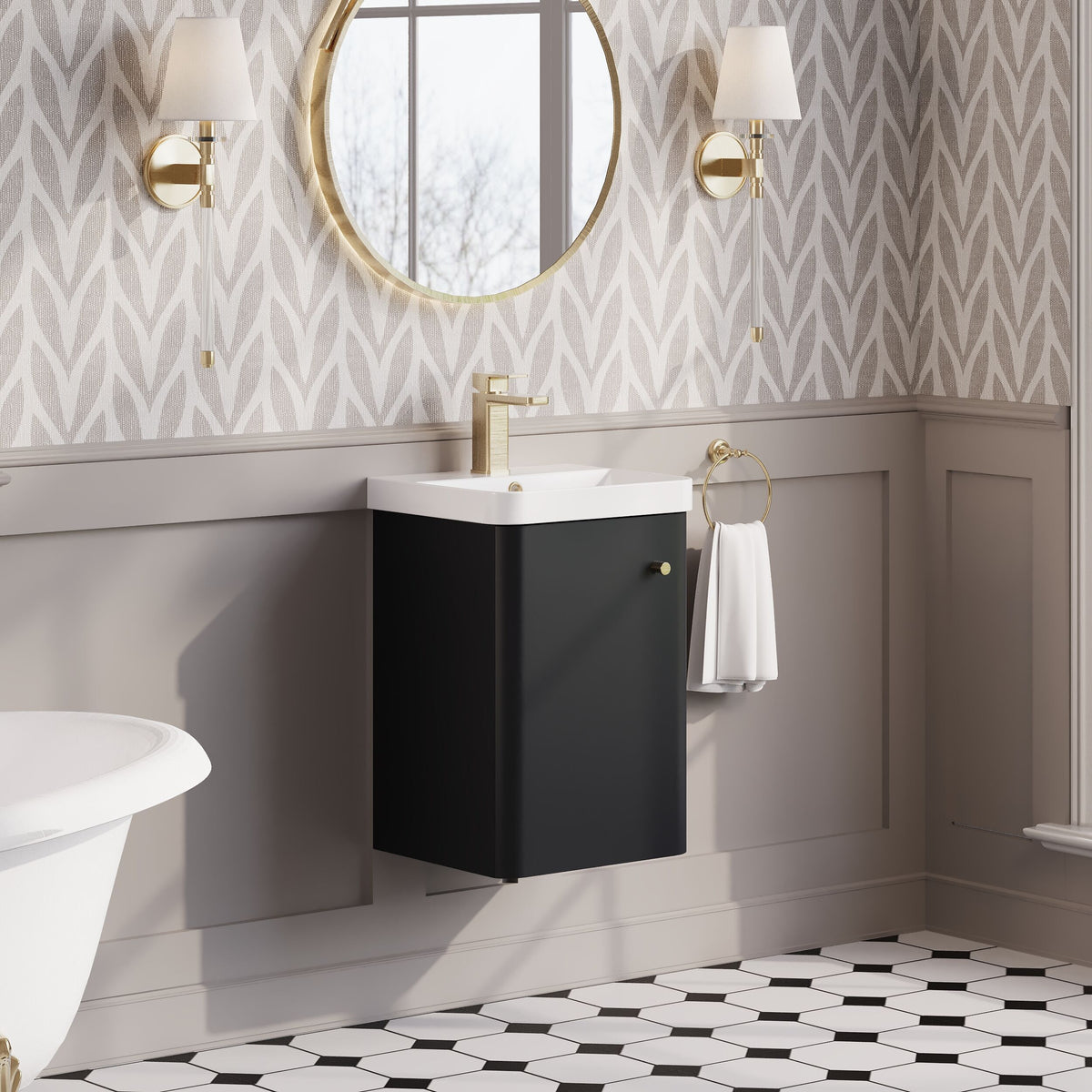 Modern Splash 400mm Soft Black 1 Door Wall Hung Vanity Unit With Basin