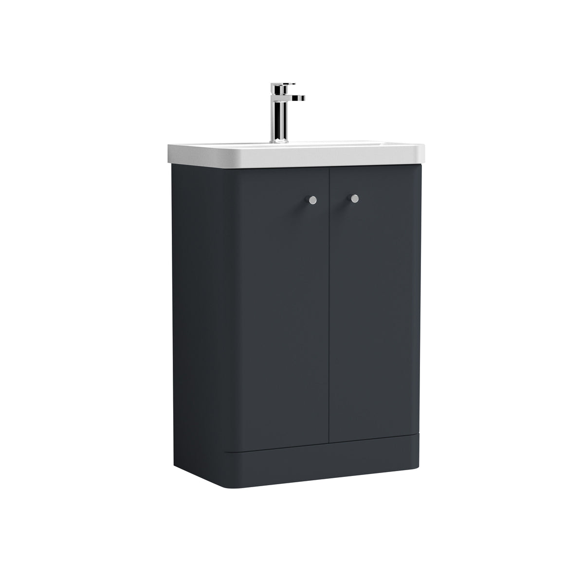 Modern Splash 600mm Soft Black 2 Door Floor Standing Vanity Unit With Basin