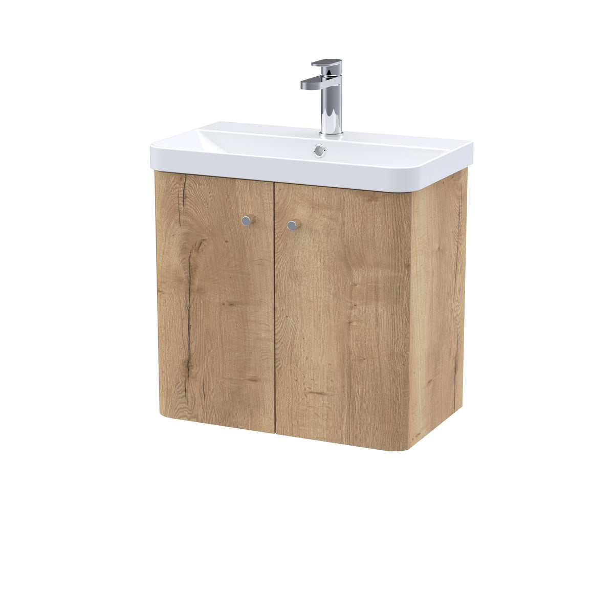 Modern Splash 600mm Autumn Oak 2 Door Wall Hung Vanity Unit With Basin
