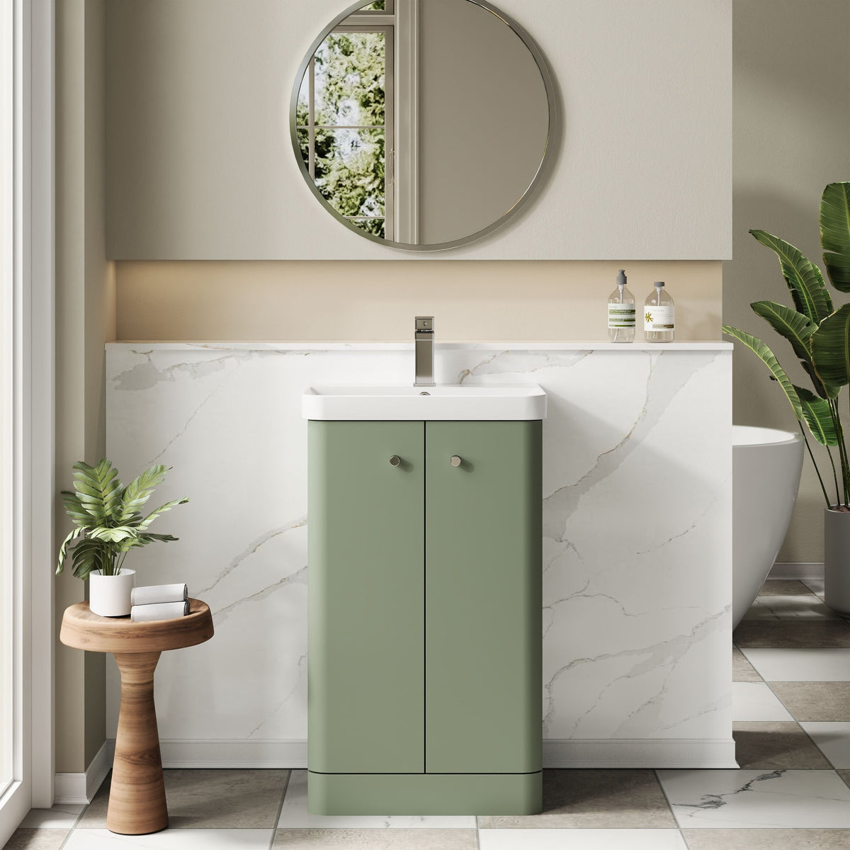 Modern Splash 500mm Satin Green 2 Door Floor Standing Vanity Unit With Basin