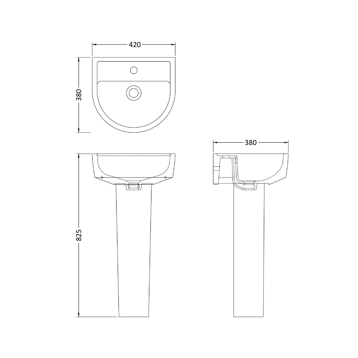 Modern Splash 1 Tap Hole 420mm Ceramic Basin & Pedestal