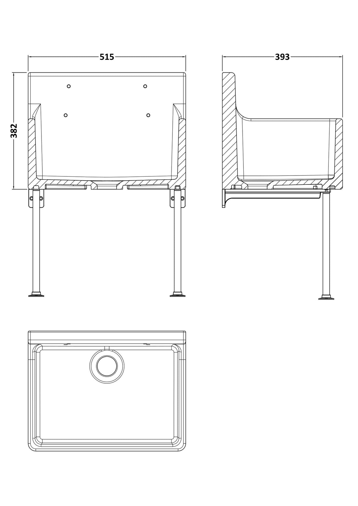 Modern Splash 515mm x 382mm x 393mm Fireclay White Single Bowl Traditional Cleaner Sink With Grid, Legs, Wall Bracket And Backsplash