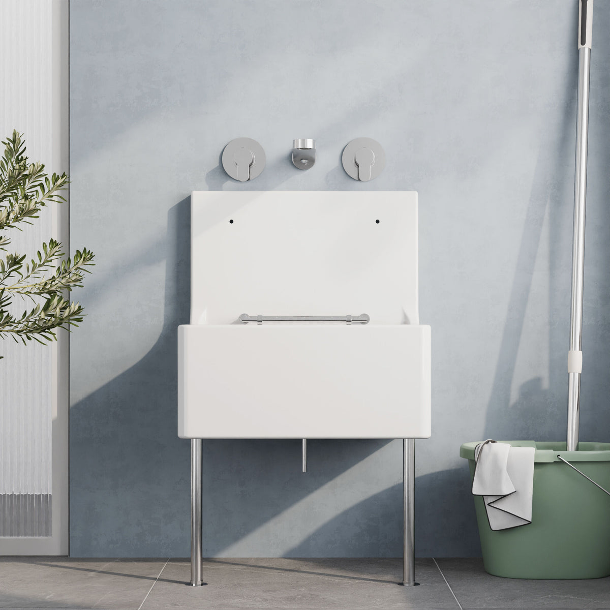 Modern Splash 515mm x 382mm x 393mm Fireclay White Single Bowl Traditional Cleaner Sink With Grid, Legs, Wall Bracket And Backsplash
