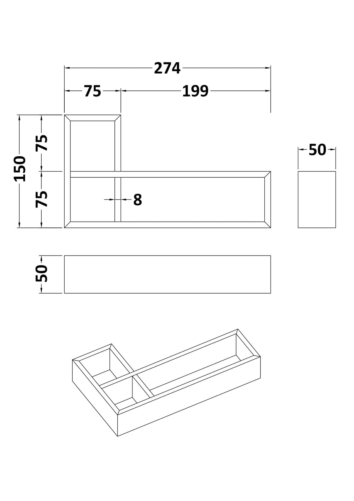 L-Shaped Bamboo Furniture Drawer Organiser