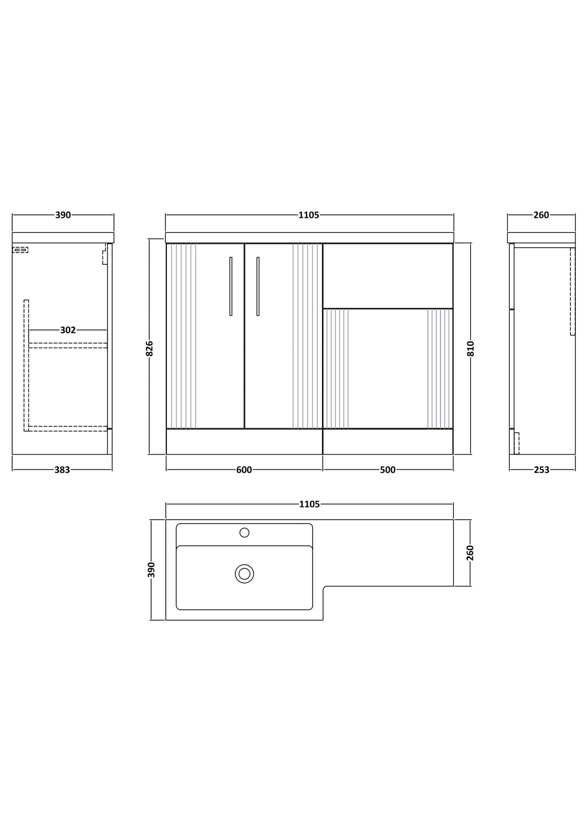 Modern Splash Satin White 1100mm x 390mm Left Hand Combination Unit With Polymarble Basin