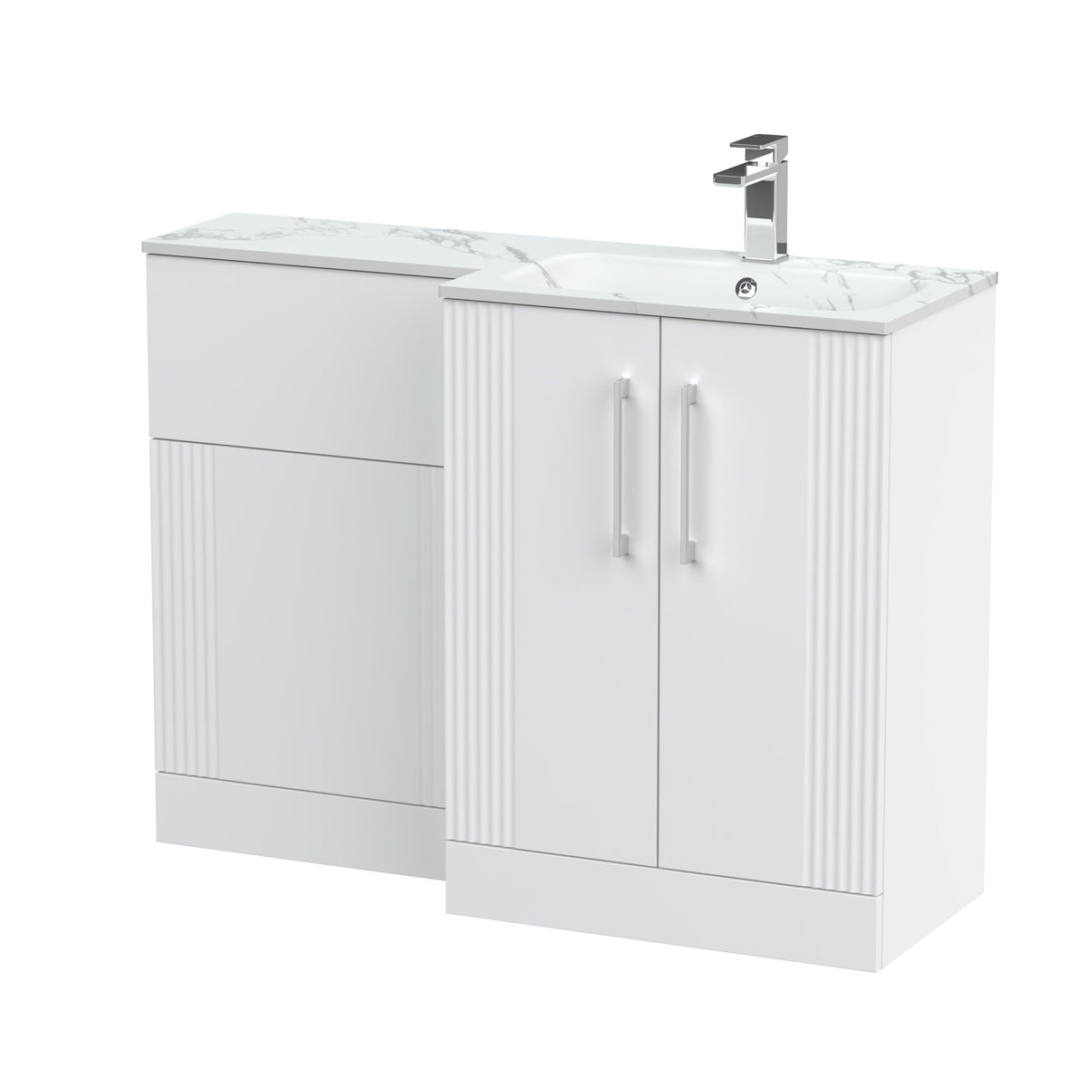 Modern Splash 1100mm Right-Hand 2 Door Satin White Floor Standing Combination Unit With Stone Basin