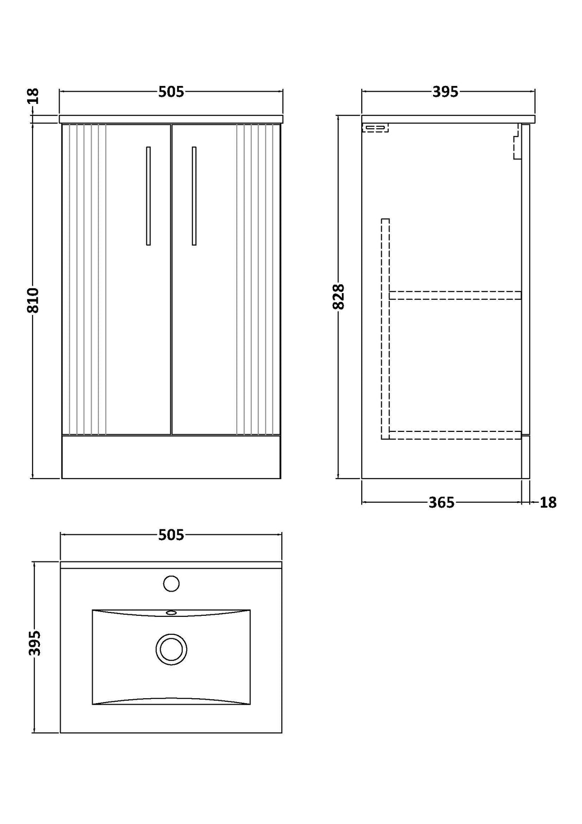 Modern Splash 500mm Satin White 2 Door Floor Standing Vanity Unit With Minimalist Basin