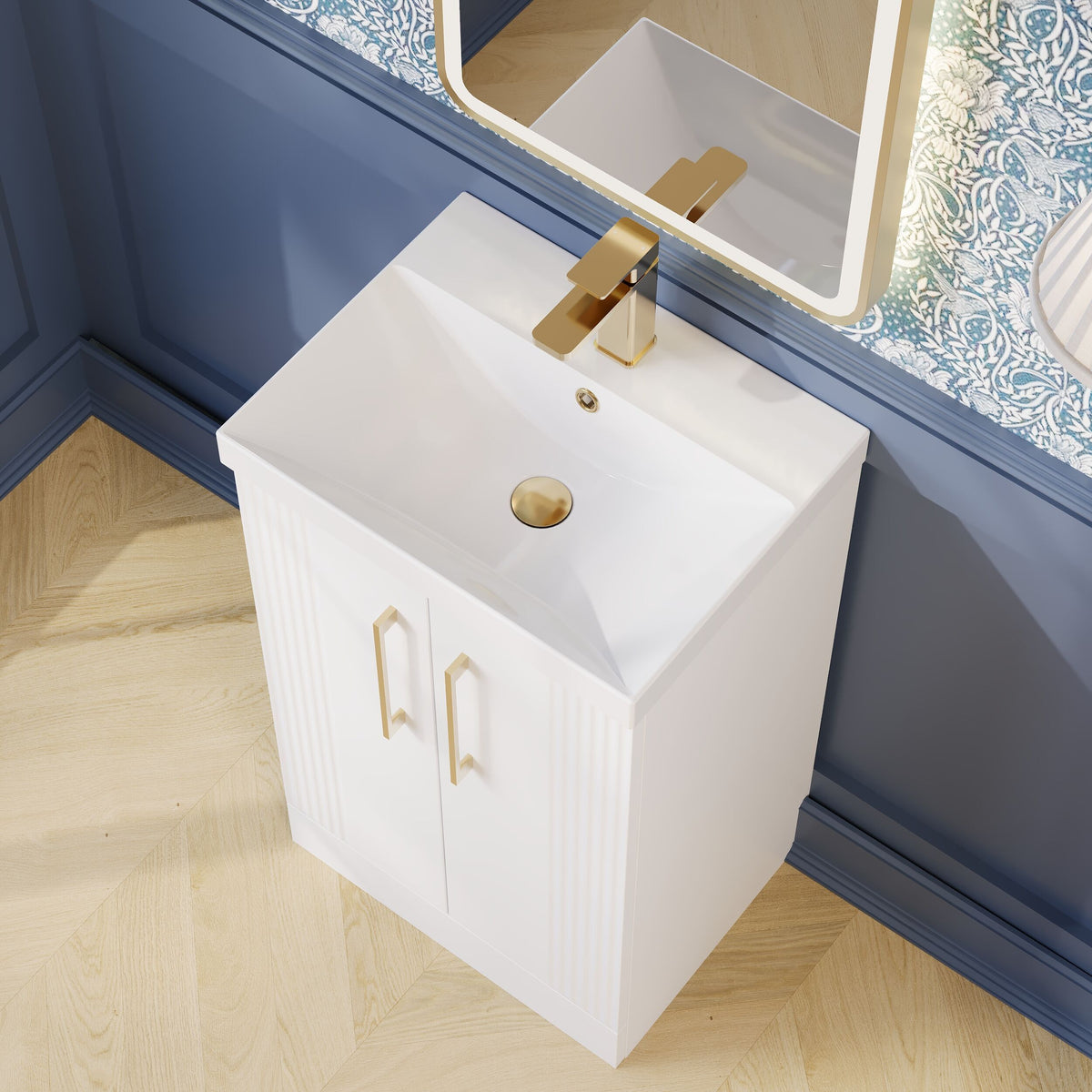 Modern Splash 500mm Satin White 2 Door Floor Standing Vanity Unit With Thin Edge Basin