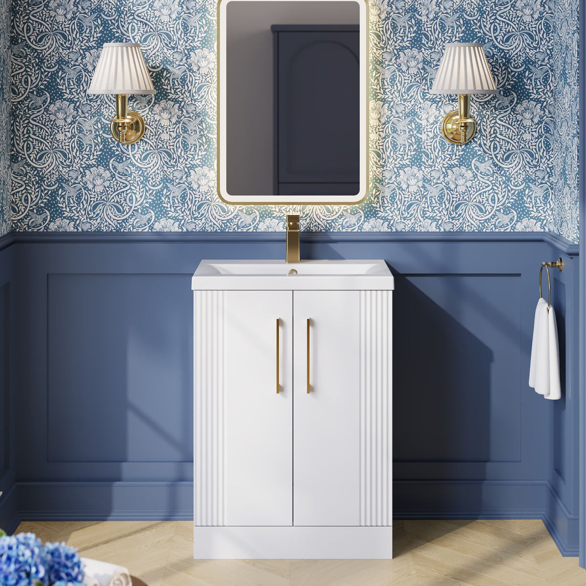 Modern Splash 600mm Satin White 2 Door Floor Standing Vanity Unit With Mid-Edge Basin