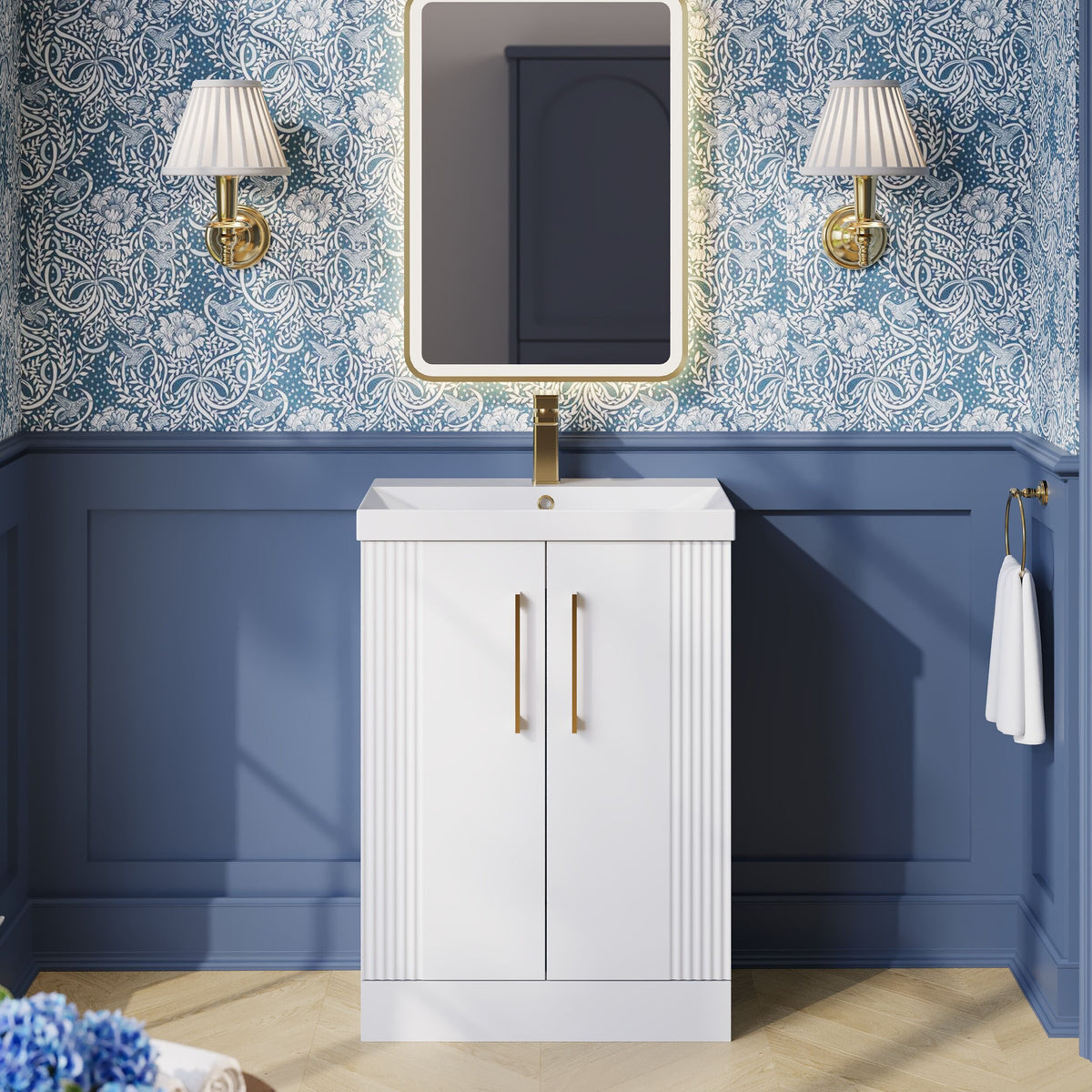 Modern Splash 600mm Satin White 2 Door Floor Standing Vanity Unit With Thin Edge Basin