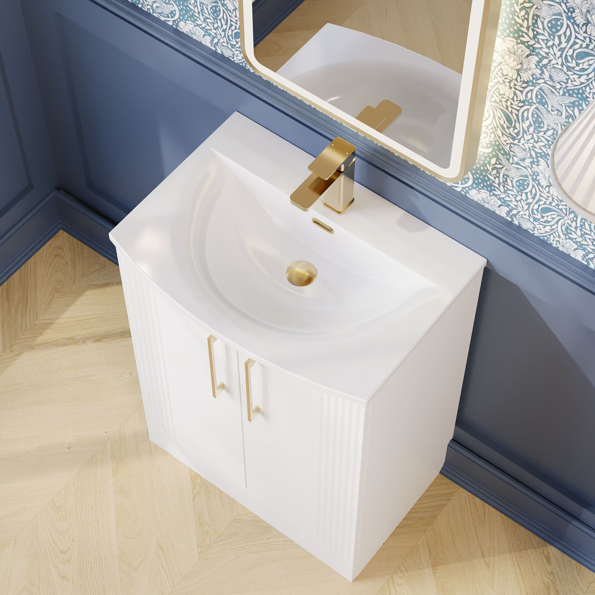 Modern Splash 600mm Satin White 2 Door Floor Standing Vanity Unit With Curved Basin
