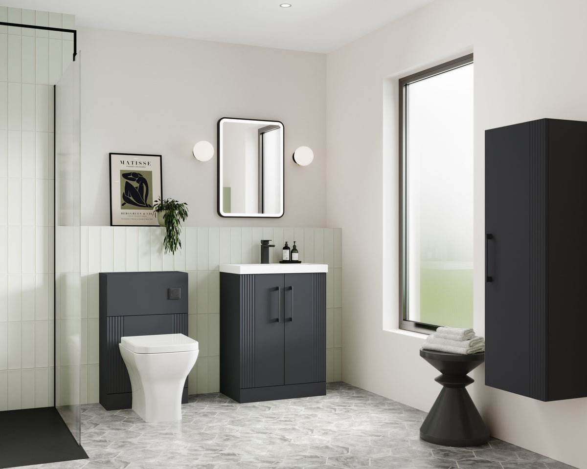 Modern Splash 500mm Soft Black 2 Door Floor Standing Vanity Unit With Minimalist Basin