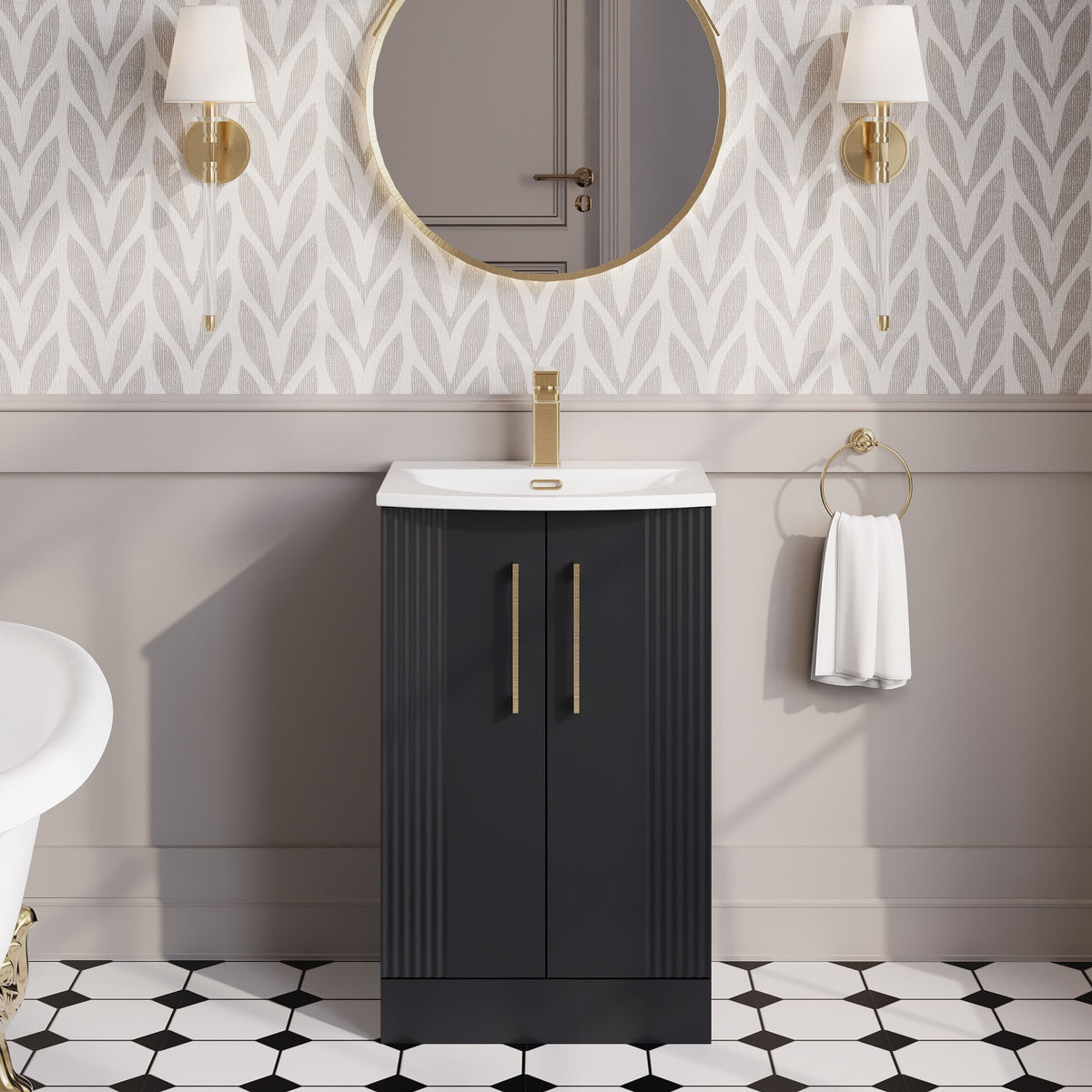 Modern Splash 500mm Soft Black 2 Door Floor Standing Vanity Unit With Curved Basin