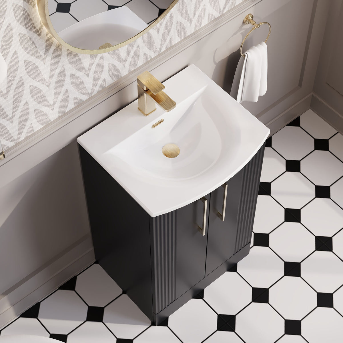 Modern Splash 500mm Soft Black 2 Door Floor Standing Vanity Unit With Curved Basin