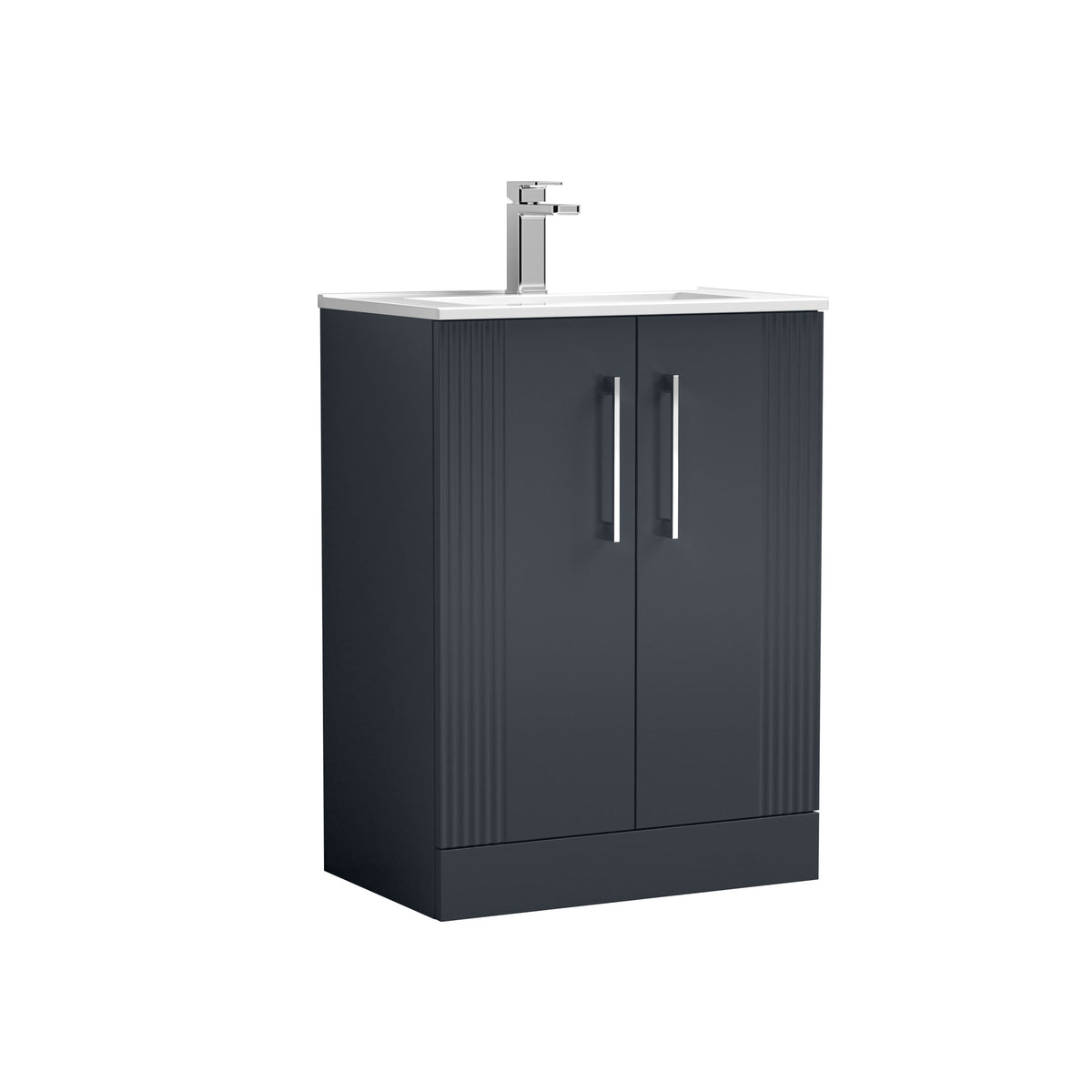 Modern Splash 600mm Soft Black 2 Door Floor Standing Vanity Unit With Minimalist Basin