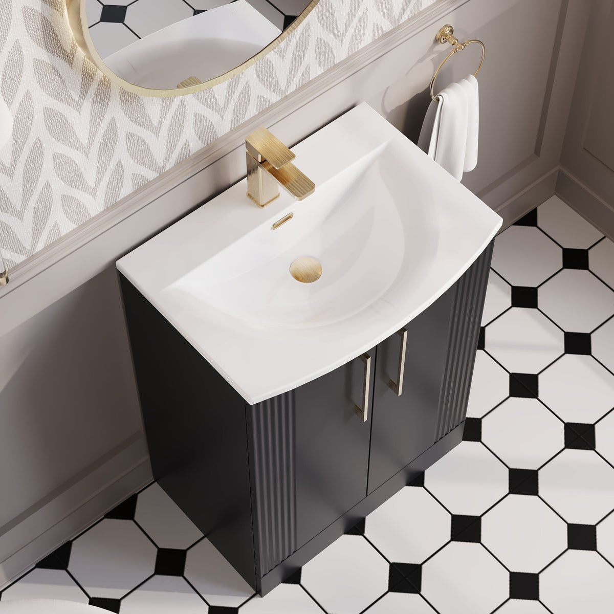 Modern Splash 600mm Soft Black 2 Door Floor Standing Vanity Unit With Curved Basin