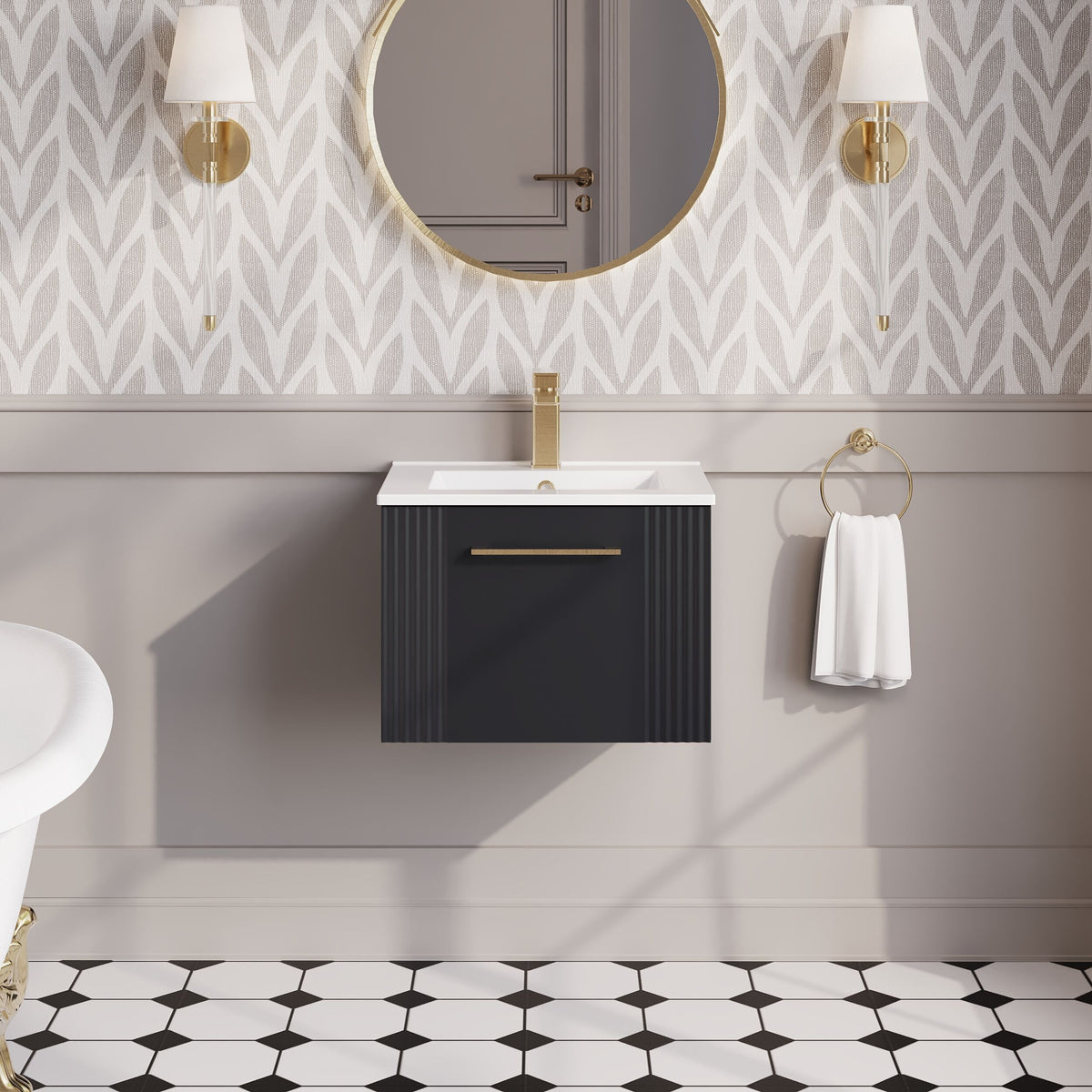 Modern Splash 500mm Soft Black 1 Drawer Wall Hung Vanity Unit With Minimalist Basin