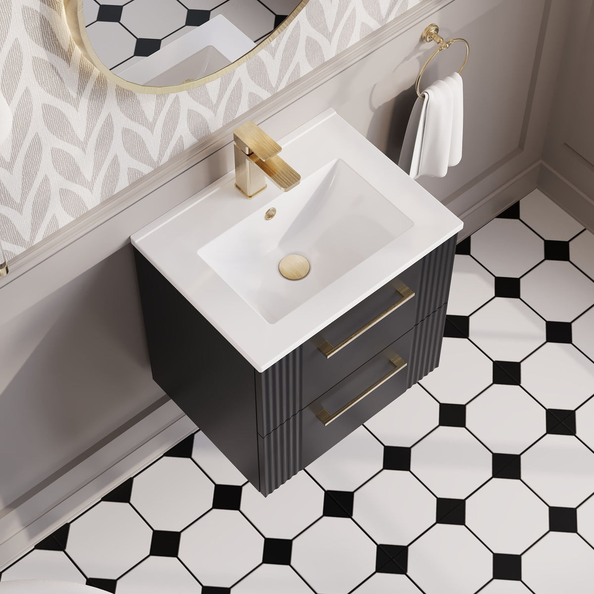Modern Splash 500mm Soft Black 2 Drawer Wall Hung Vanity Unit With Minimalist Basin