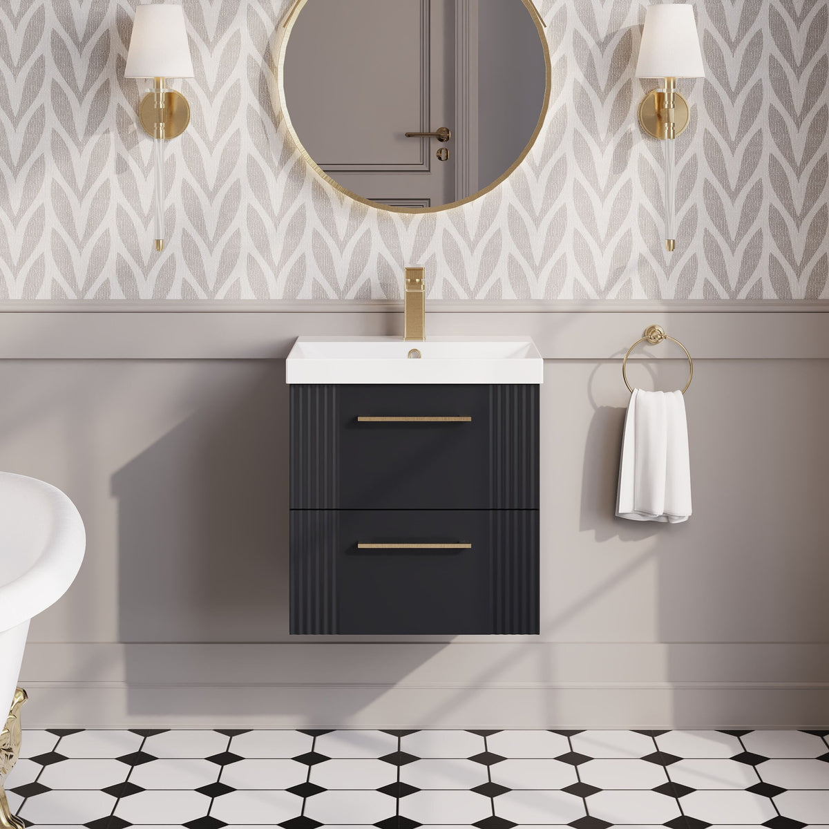 Modern Splash 500mm Soft Black 2 Drawer Wall Hung Vanity Unit With Thin Edge Basin