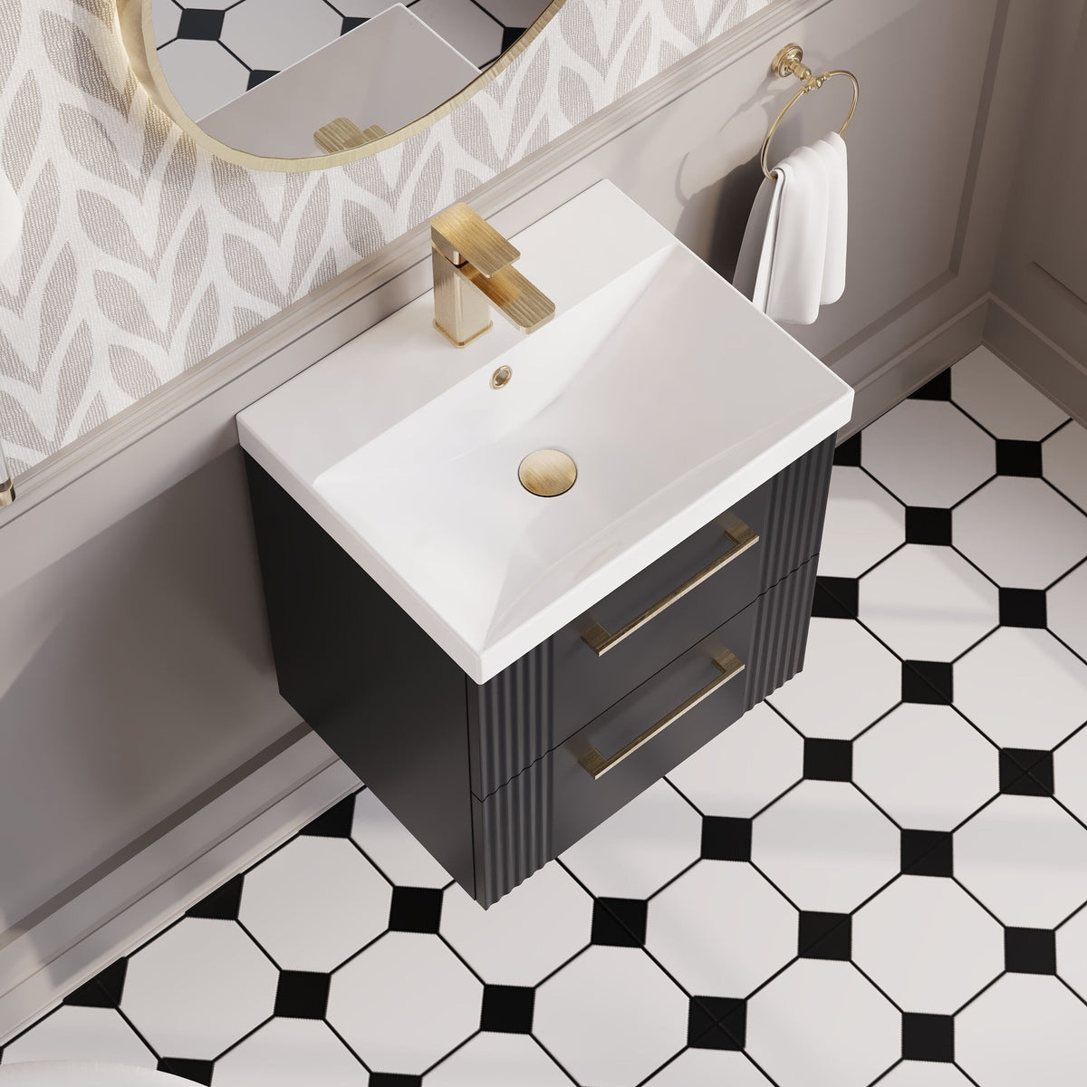 Modern Splash 500mm Soft Black 2 Drawer Wall Hung Vanity Unit With Thin Edge Basin