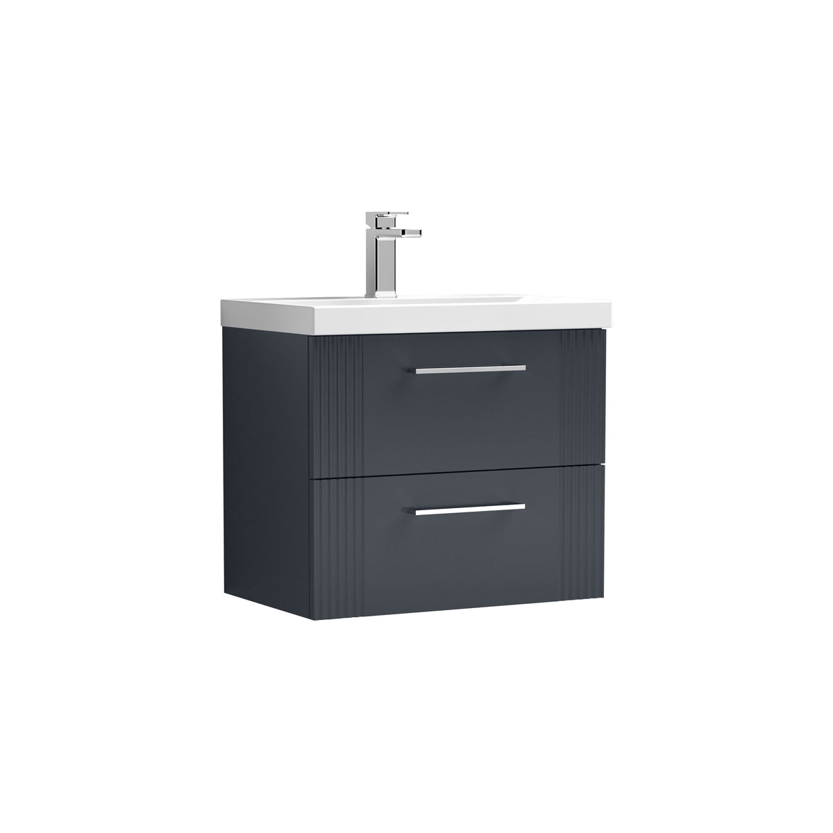 Modern Splash 600mm Soft Black 2 Drawer Wall Hung Vanity Unit With Mid-Edge Basin