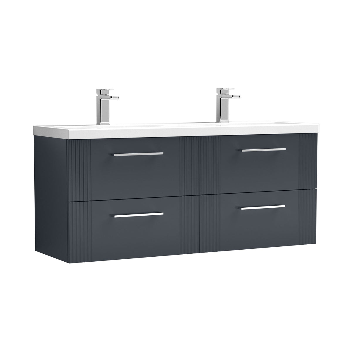 Modern Splash 1200mm Soft Black 4 Drawer Wall Hung Vanity Unit With 2 Tap Hole Ceramic Basin