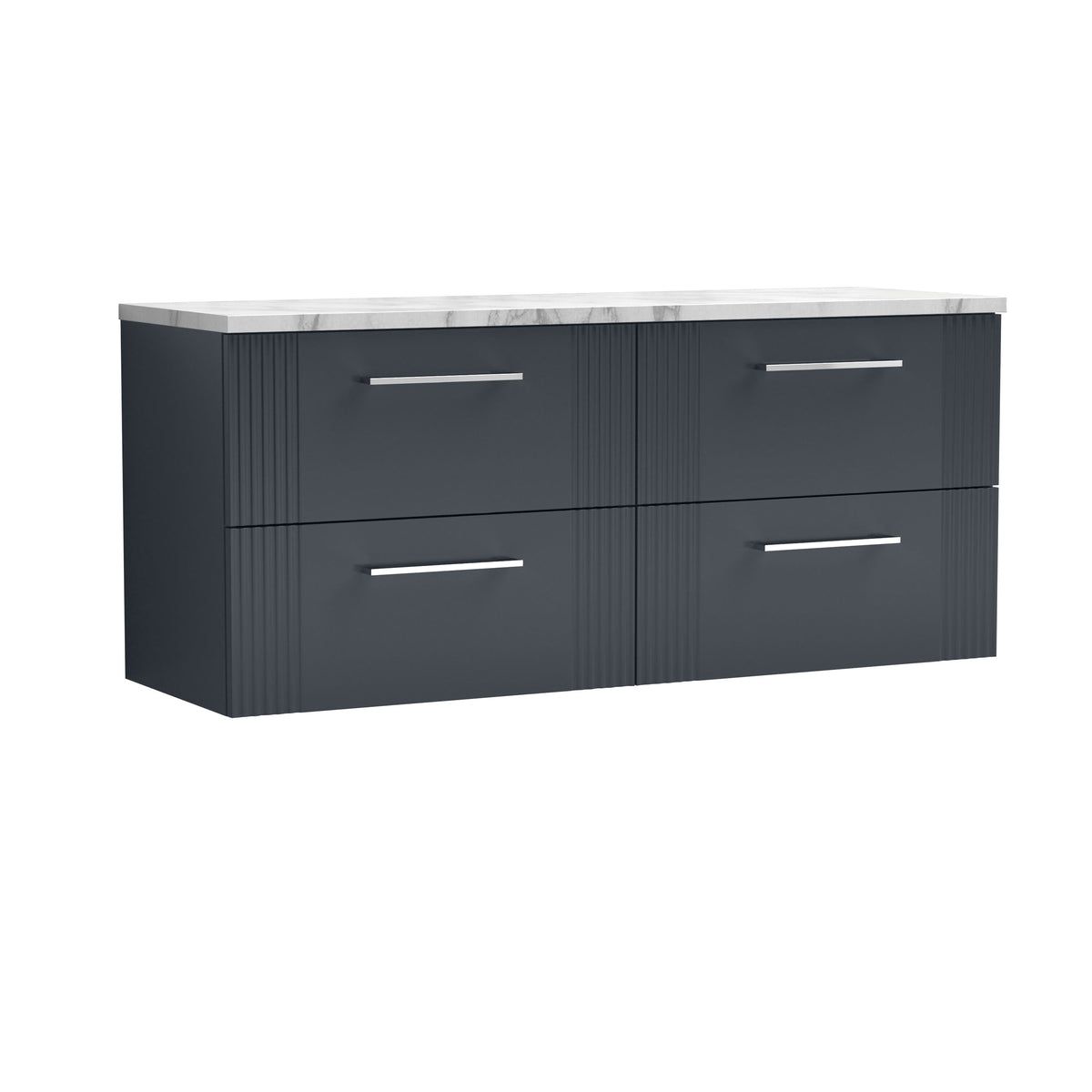 Modern Splash 1215mm Soft Black 4 Drawer Wall Hung Vanity With Carrara Laminate Worktop