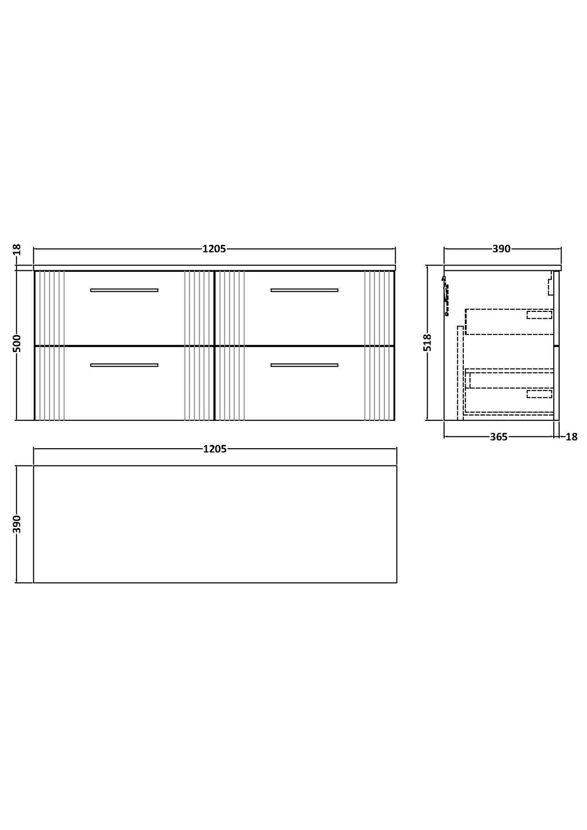 Modern Splash 1200mm Soft Black 4 Drawer Wall Hung Vanity With Co-ordinating Worktop