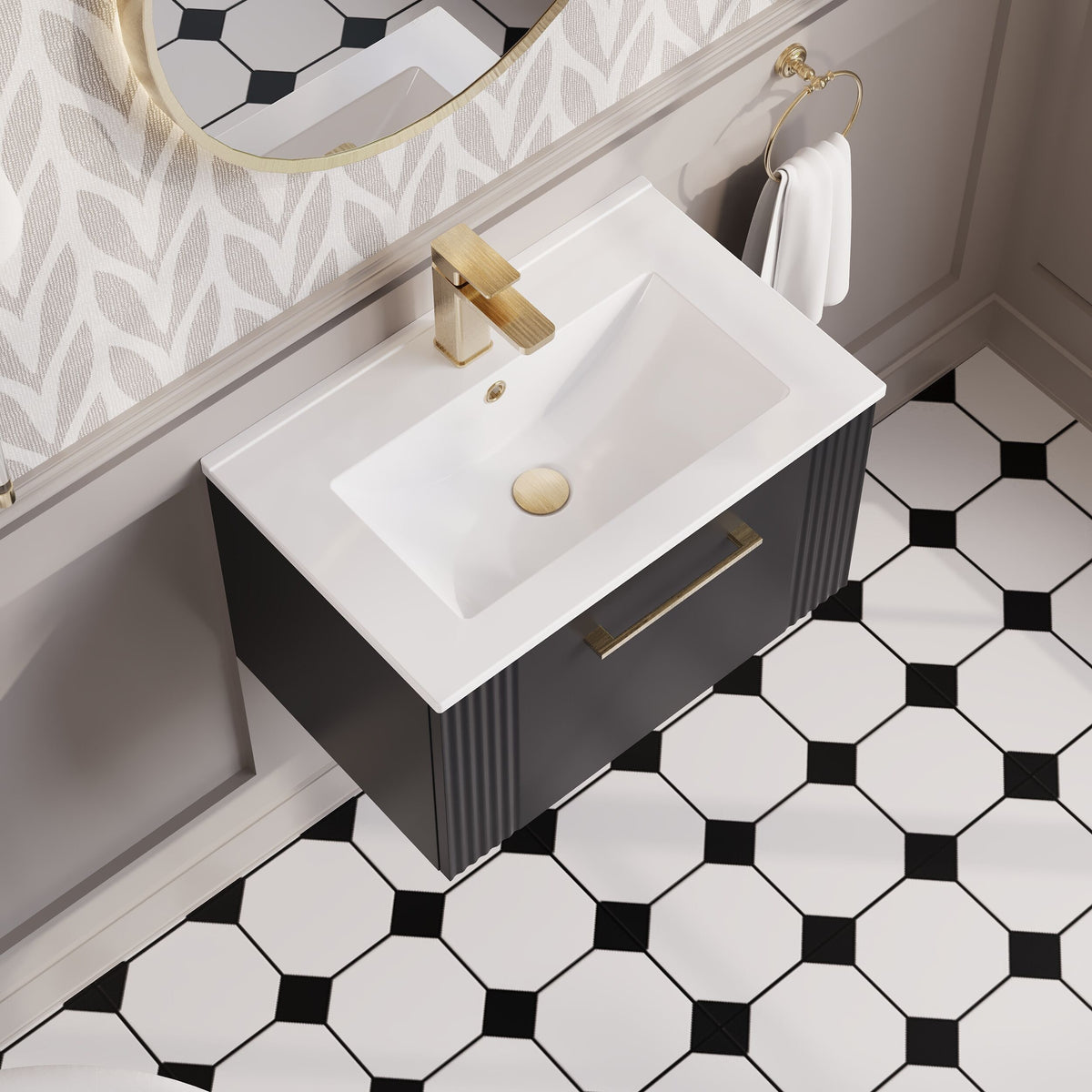 Modern Splash 600mm Soft Black 1 Drawer Wall Hung Vanity Unit With Minimalist Basin