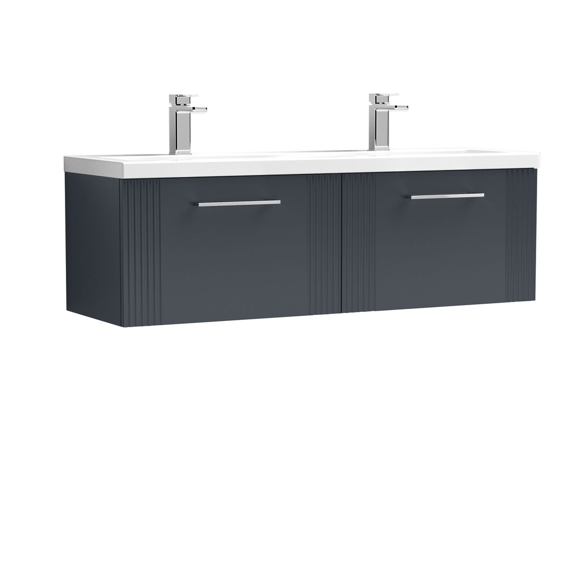 Modern Splash 1200mm Soft Black 2 Drawer Wall Hung Vanity Unit With 2 Tap Hole Ceramic Basin