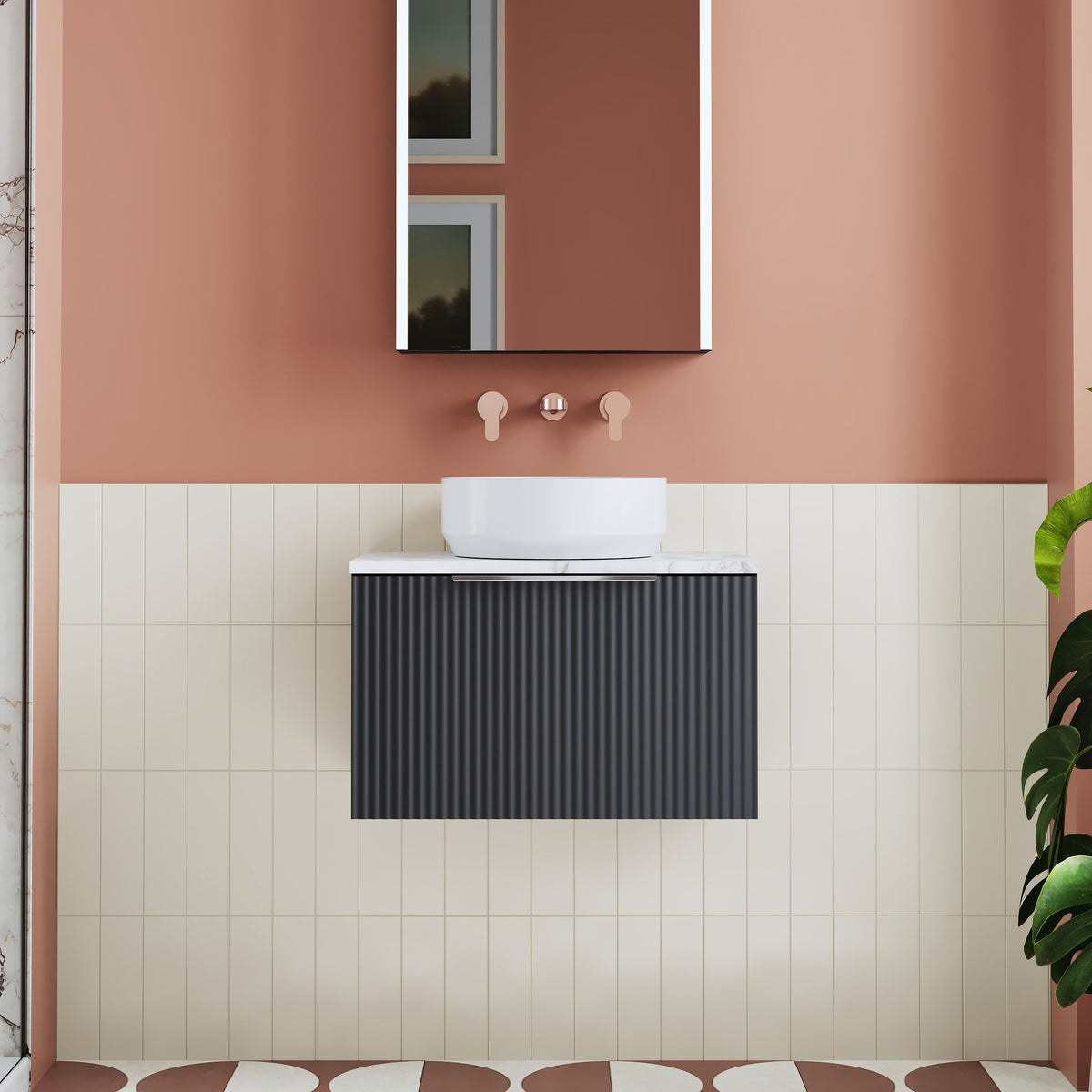 Modern Splash 600mm Soft Black 1 Drawer Wall Hung Vanity Unit With Carrara Laminate Worktop