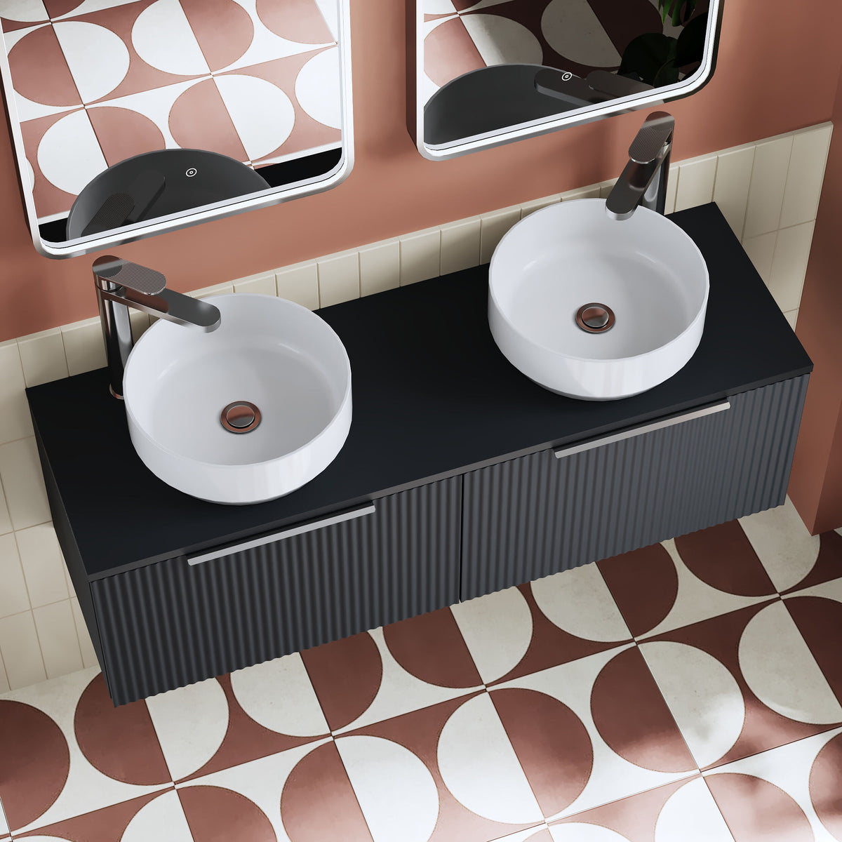 Modern Splash 1200mm Soft Black 2 Drawer Wall Hung Vanity With Co-ordinating Worktop